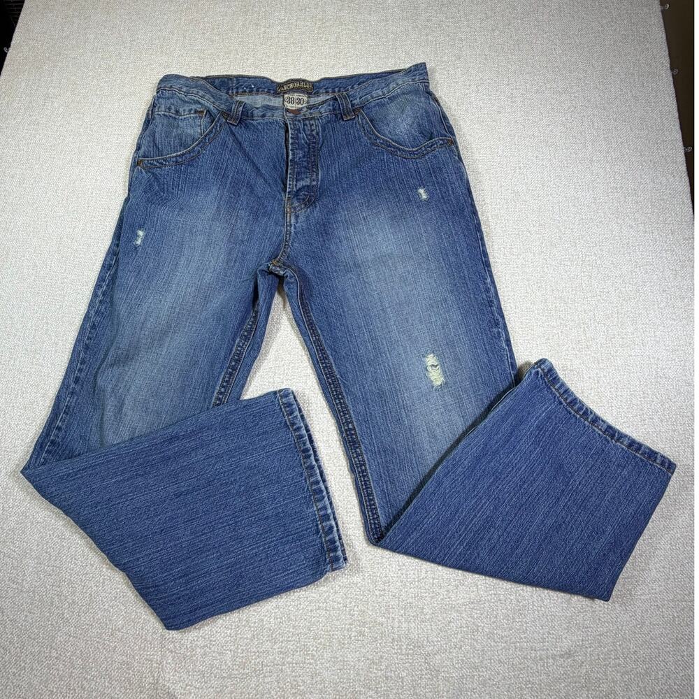 Anchor Blue Men 38x30 Blue Button Fly Baggy 90s Skater Y2K Hip Hop Jeans